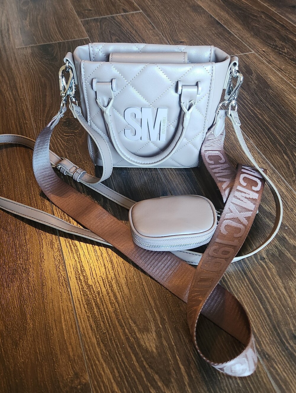 Steve Madden Quilted Small Crossbody Bag in Light Beige